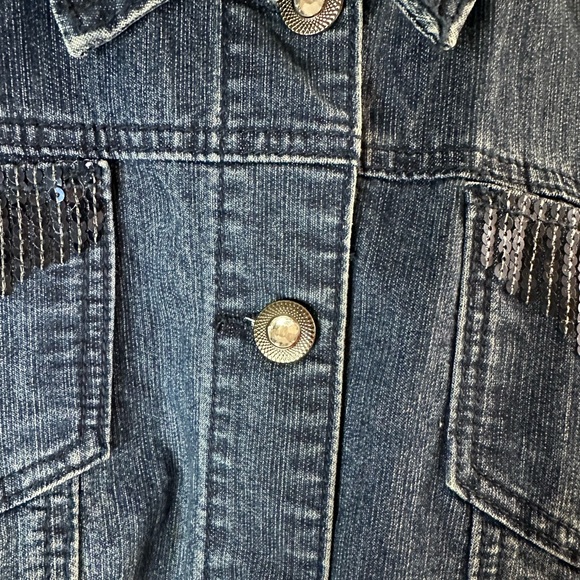 Women’s Christopher & Banks Denim Vest with Sequins. - Picture 3 of 7